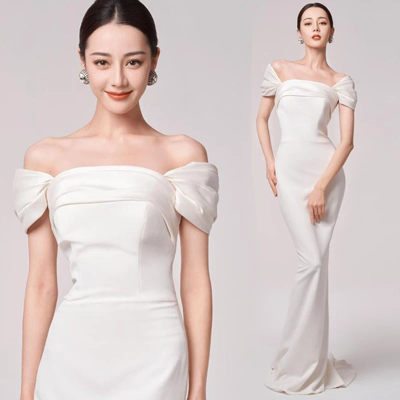 

Элегантное вечернее платье на одно плечо для женщин, новинка 2025 года, класса люкс, с силуэтом «русалка», длинное, с молнией сзади, простое и стильное.