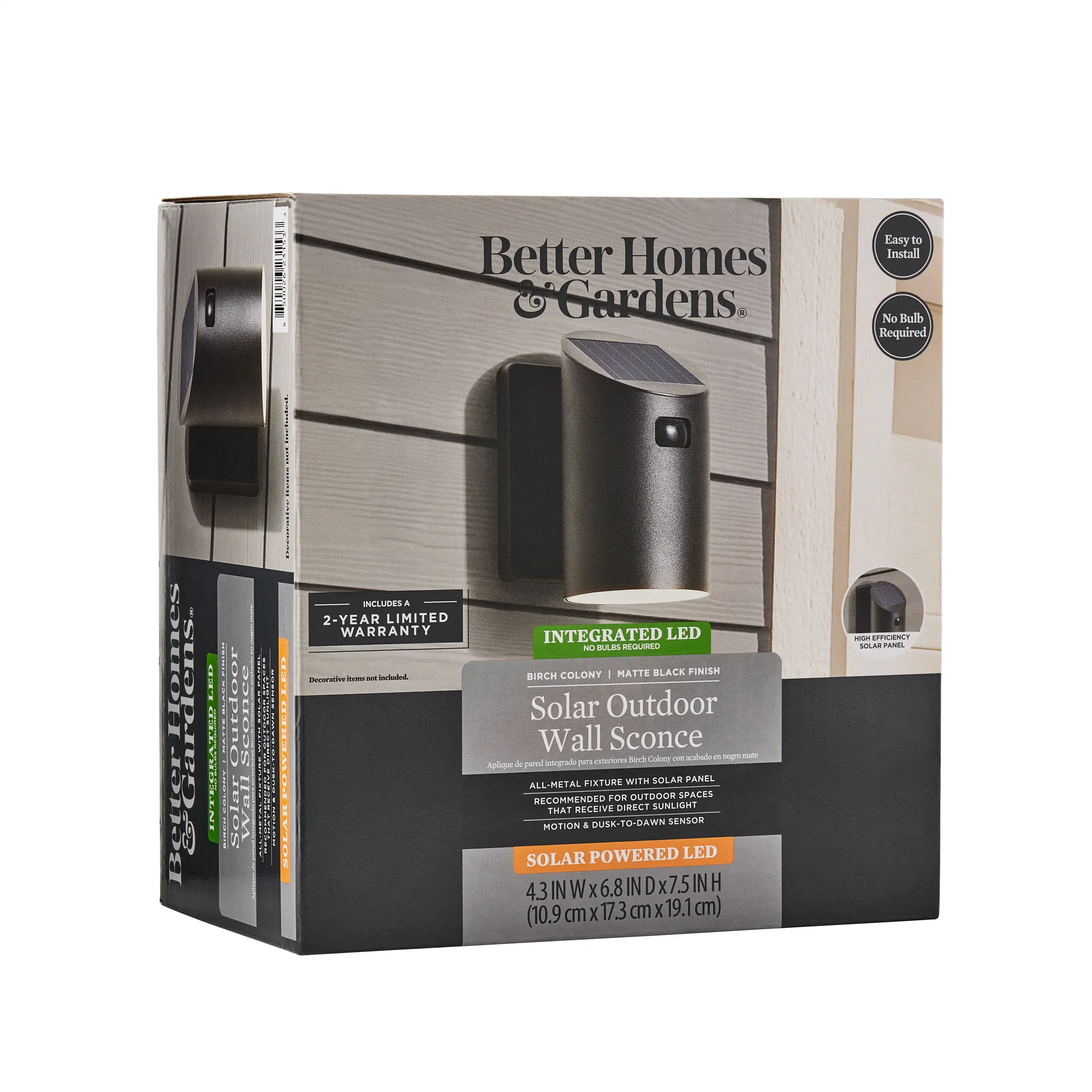 Arandela LED solar do anoitecer ao amanhecer com sensor de movimento, preta, metal, 200 lúmens