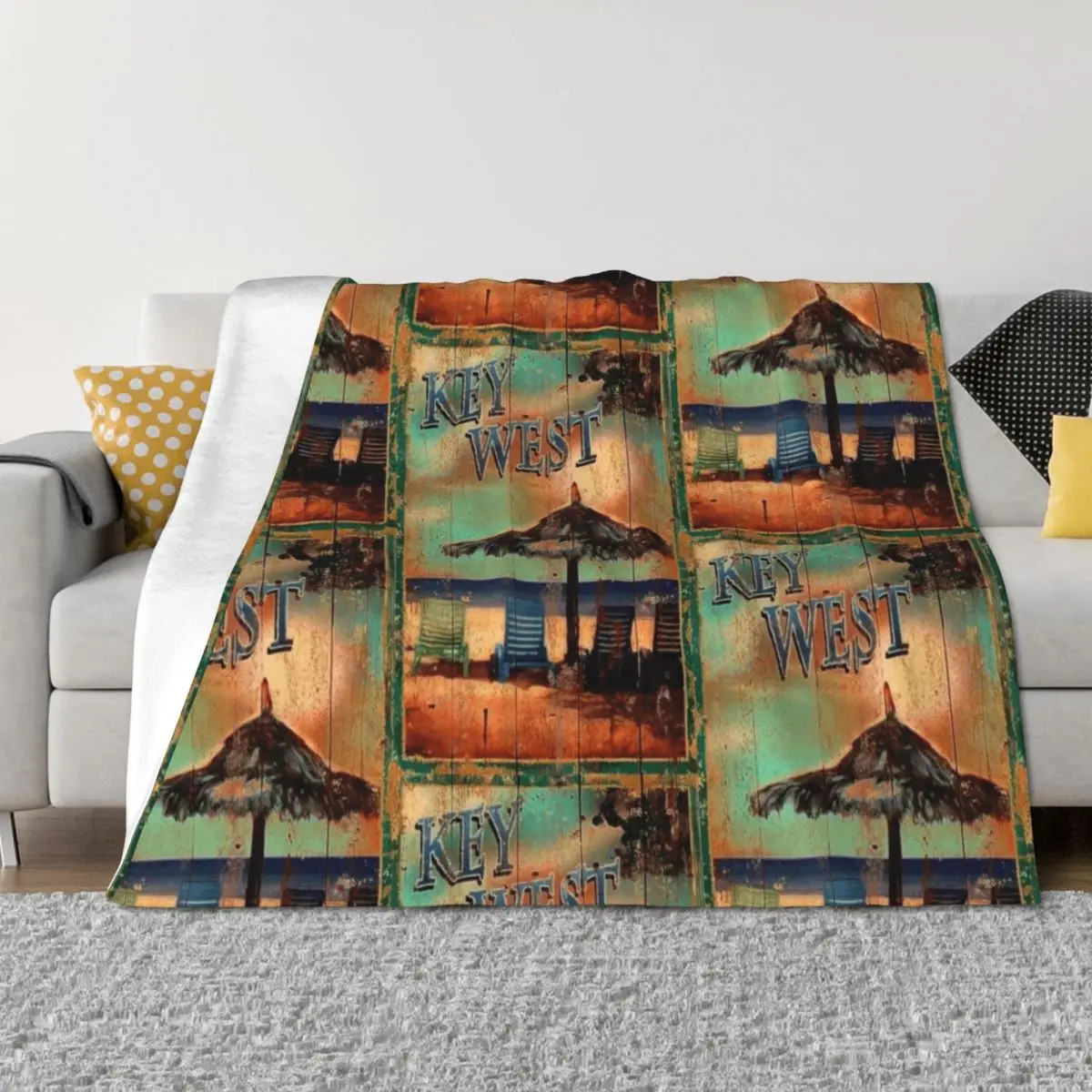 

KEY WEST FLORIDA VINTAGE SIGN Throw Blanket Sofa Quilt Thins Beach Travel Blankets