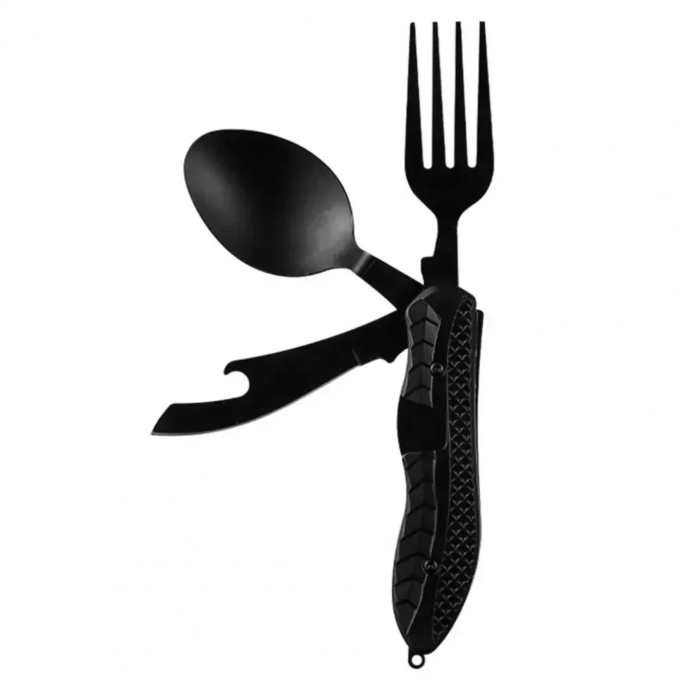 Camping Folding Knife, Three-in-one Multi-functional Tool, Stainless Steel Folding Spoon, Fork, Knife, Bottle Opener