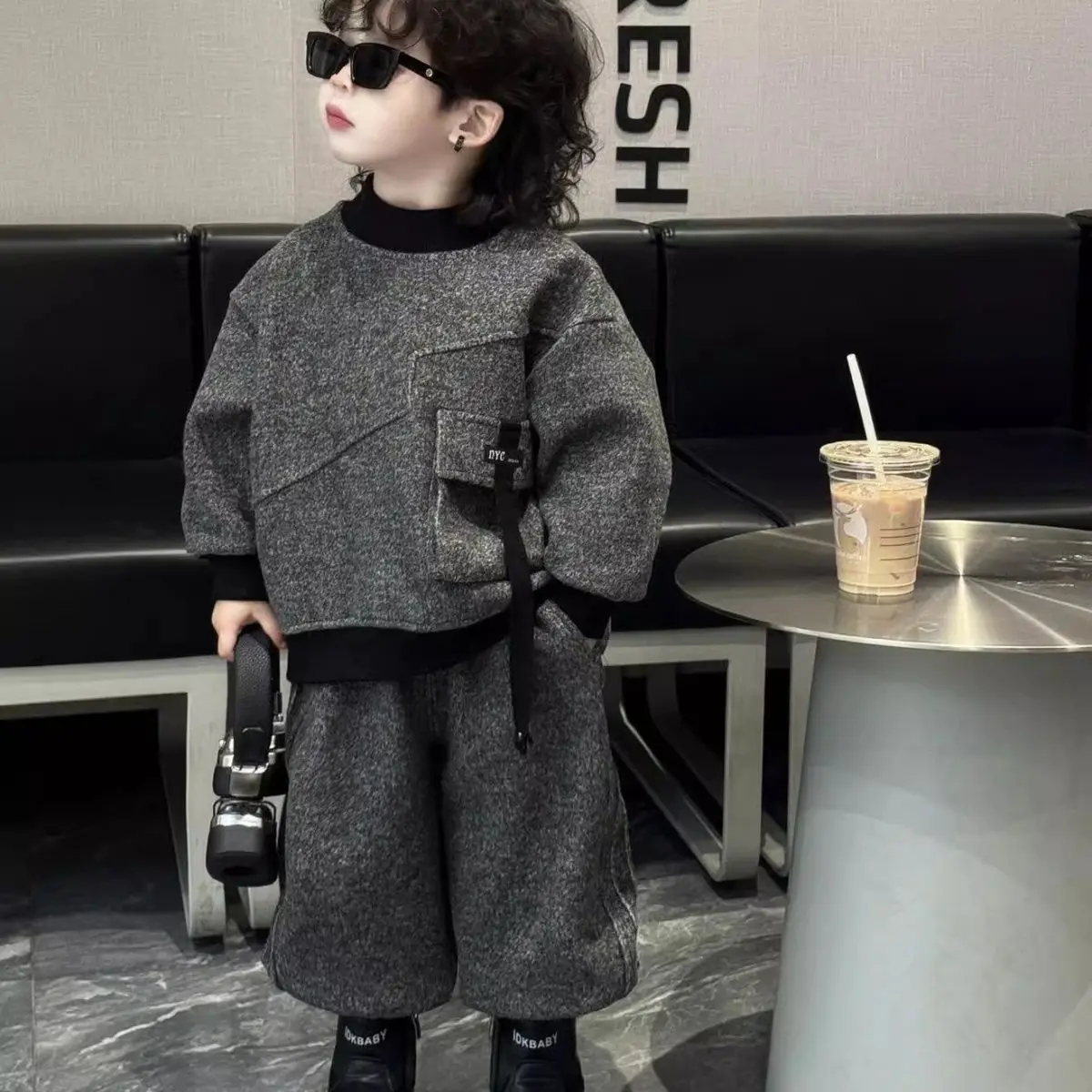Baby Boys Children Autumn Winter Kids Gray Fashion casual Woolen Pullover Top+Leggings Pants 2Pcs Suits Set Streetwear Handsome