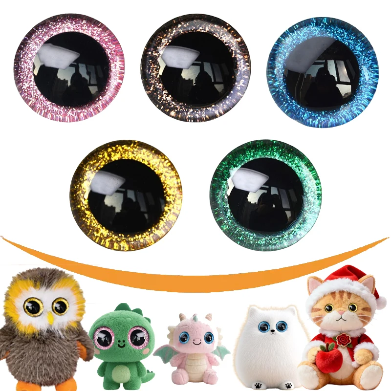 10pcs 30/35/40mm large-sized Glitter doll eyes, with soft rivets for easier installation, plastic safety eyes,