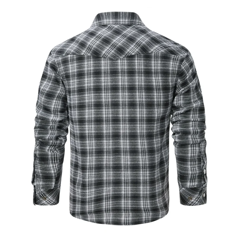 US Size Men\'s Retro Western Style Flannel Plaid Striped Shirt Business Hiking Tactical Hunting Fishing School Long Sleeve Shirt