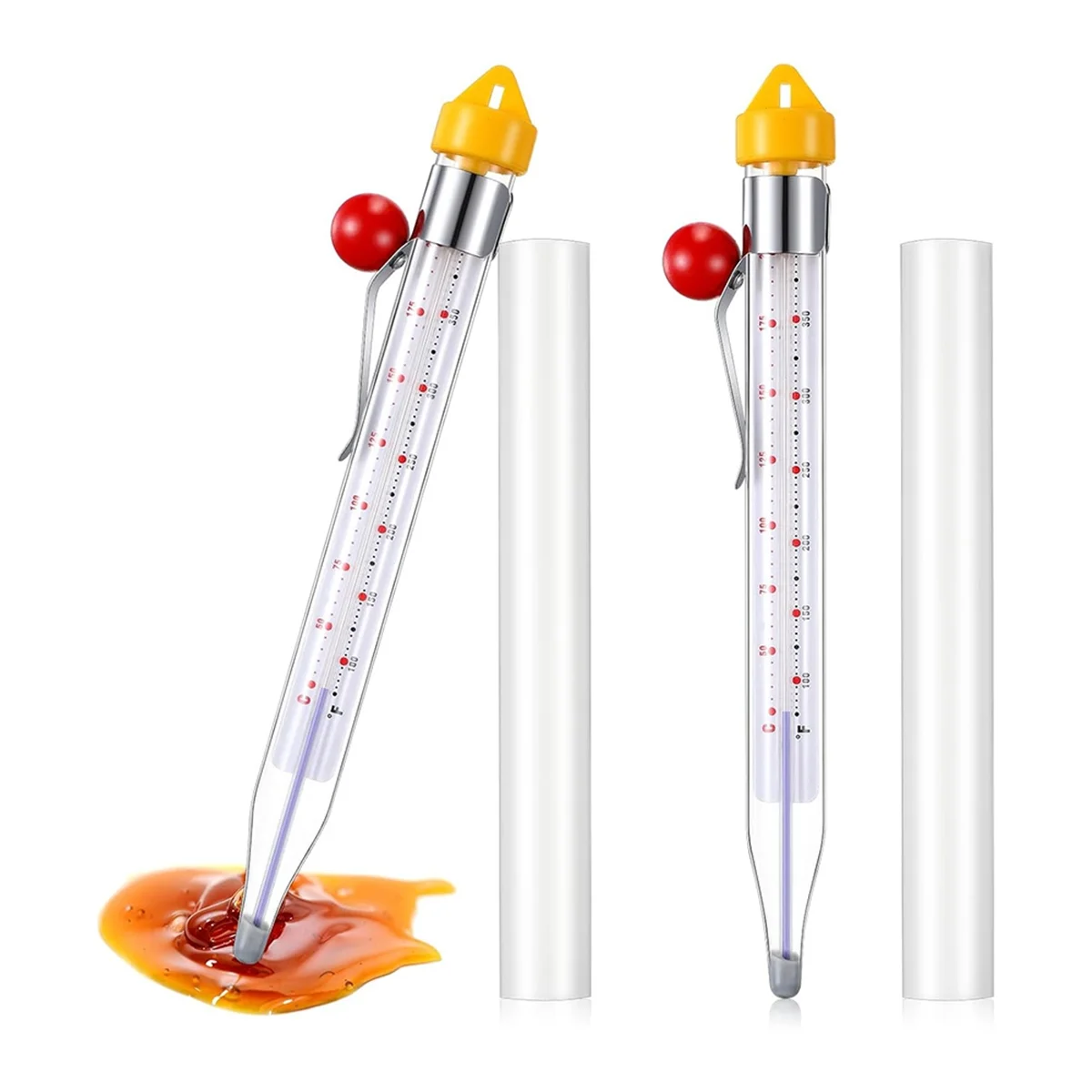 N38R_2Pcs Candy Thermometer with Pot Clip 8inch Deep Fry Oil Thermometer