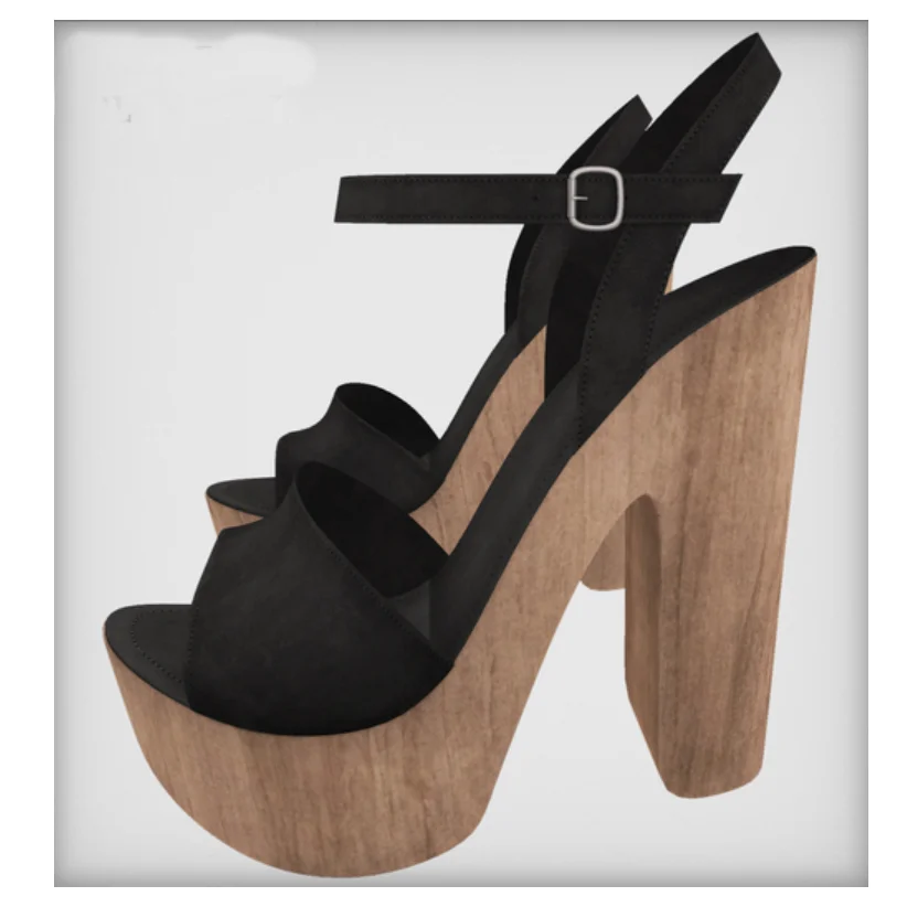 

Black Wood Pattern Buckle Sandals Chunky Heel Peep Toe Fashion Sexy Cool Summer Big Size 2025 Woman Shoes Zapatillas Mujer