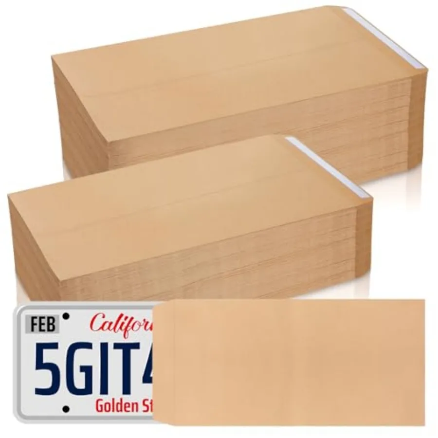 

200 Pcs License Plate Envelopes 13 x 6.5 Inch Brown Kraft Mailing Envelopes for License Plate Pictures Business Documents Invit
