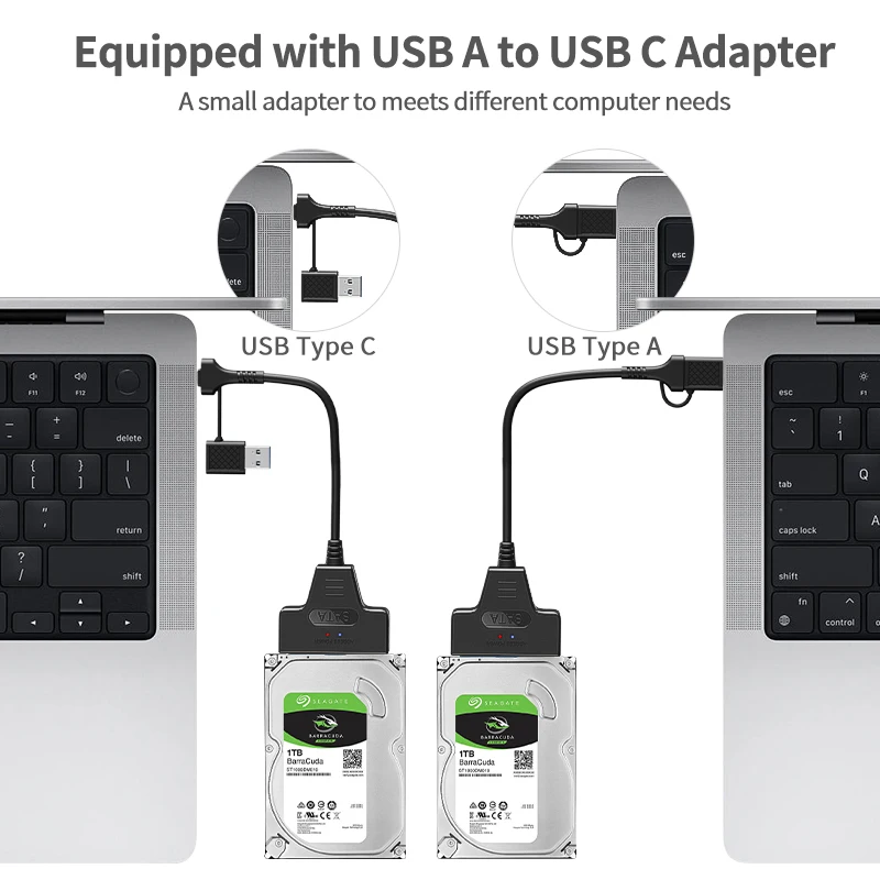 Adaptador de disco duro USB 3,1/2,0 SATA a USB 3,0 a SATA III, compatible con discos duros de 2,5 pulgadas y SSD, soporte UASP