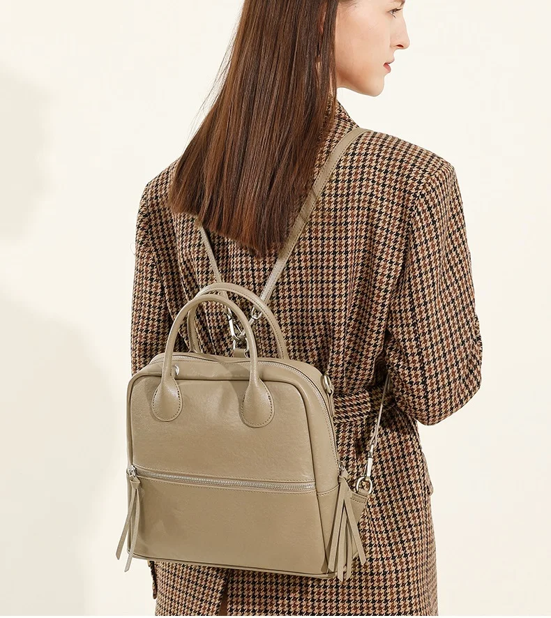 100% mochilas femininas de couro genuíno moda menina sacos escolares retro saco de viagem senhoras estilingue sacos