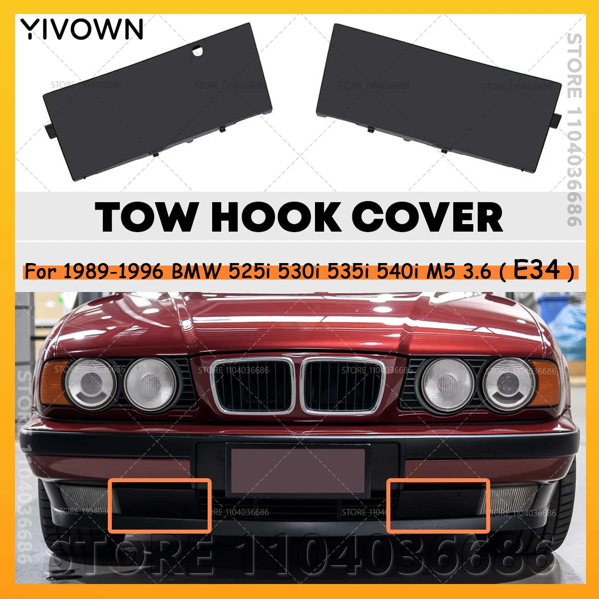 For 1989-1996 E34 BMW 525i 530i 535i 540i M5 3.6 Front Bumper Tow Hook Eye Cover No Print 51111946495 51111946496