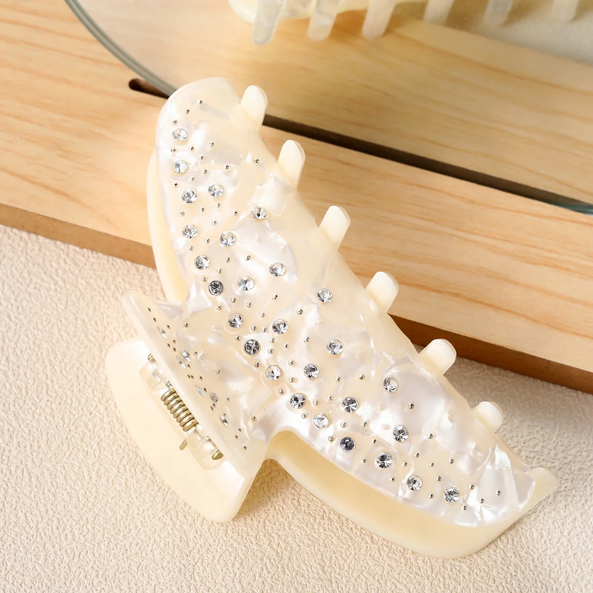 1pc Elegant Acetate Hair Claw Clip With Rhinestones Decor Non-Slip Strong Hold Jaw Clips Headwear For Women
