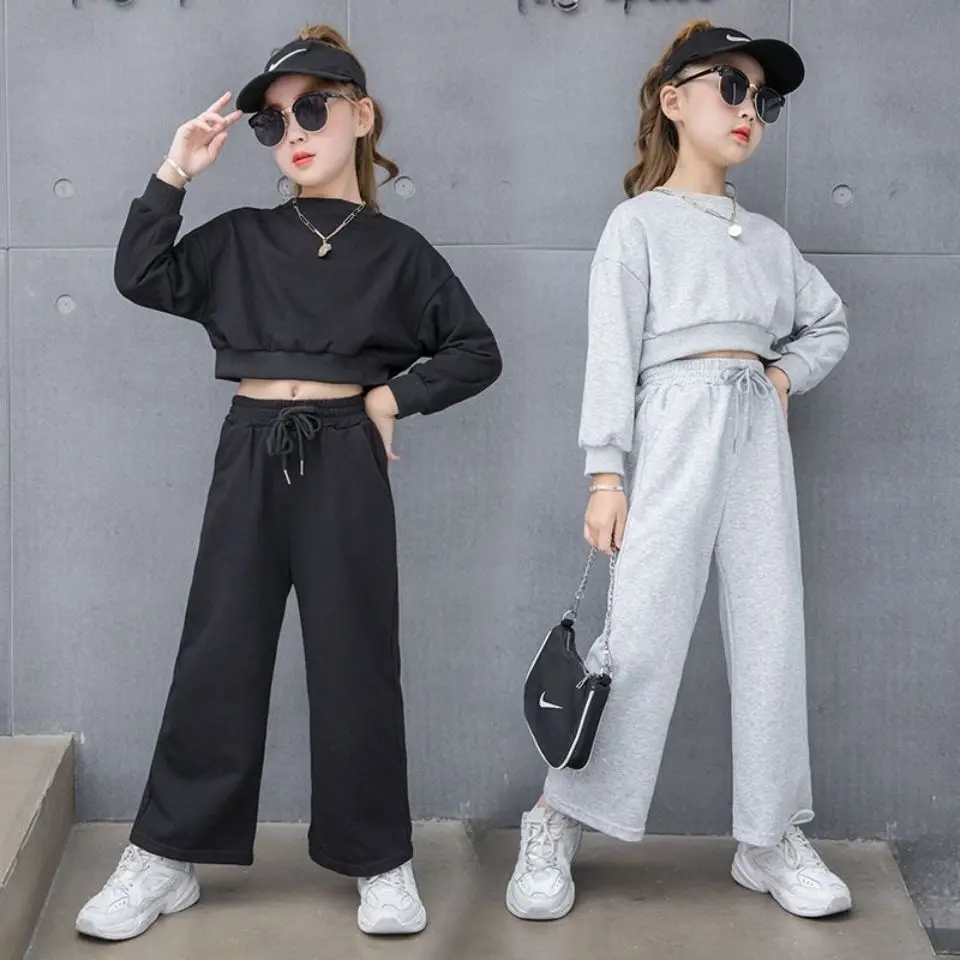 

Girls Clothes Sets Spring Autumn Children's Long Sleeve T-shirt Wide Leg Pants 2pcs Sets Kids Sports Casual Suits 8 10 12 Years