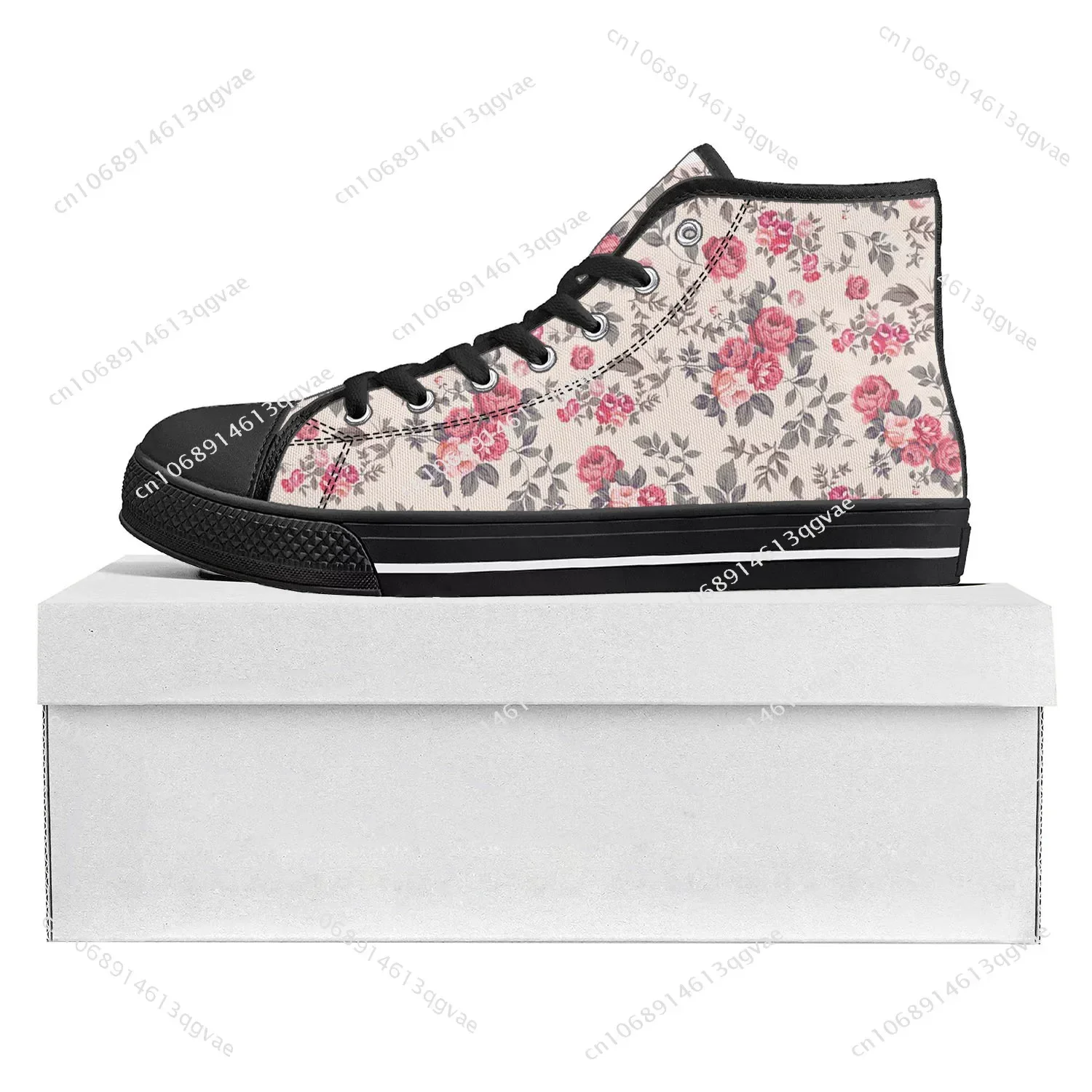 Rose Pattern Design High Top High Quality Sneakers Mens Womens Teenager Canvas Sneaker Custom Made Shoe Casual Couple Shoes
