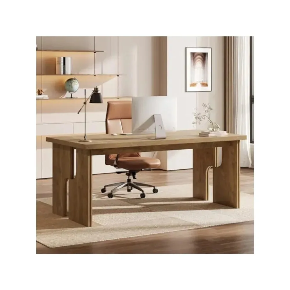 

63-Inch Executive Desk, Farmhouse Office Computer Desk with Unique Legs, Industrial Writing Workstation Business Furn