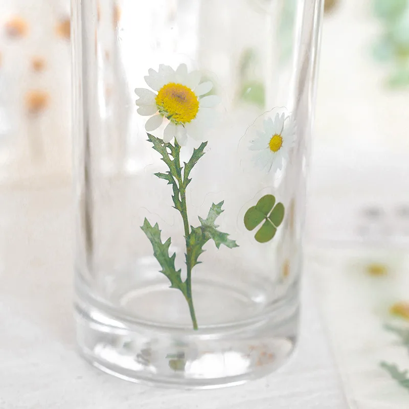 2Pcs/set, Transparent PET Sticker Thermos Cup, Water Cup, Small Fresh Flower Plant DIY Hand Account Material Decorative Sticker