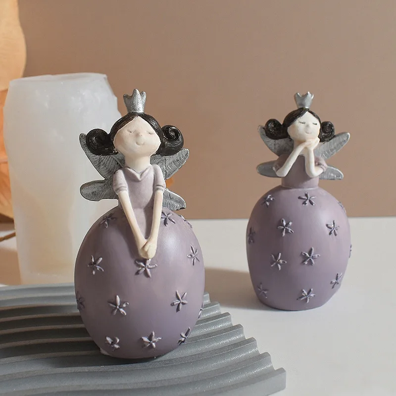 

2pcs Rustic Garden Girl & Angel Fairy Candle Mold for DIY Scented Candles, Epoxy Resin & Plaster Figurines