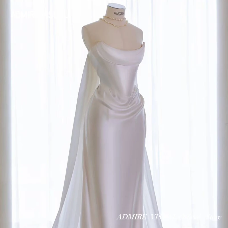 Robe de mariée sirène en satin pour la mariée, col bateau élégant, poignées amovibles, rabats, sur mesure, nouvelle collection éducative