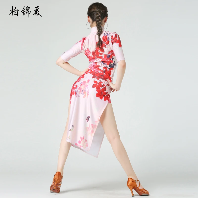 Latin Dance Cheongsam Jurk Vrouwelijke Volwassen Nieuwe Kleding Chinese Stijl Retro Cheongsam Jurk Concurrentie Prestaties Oefening Doek