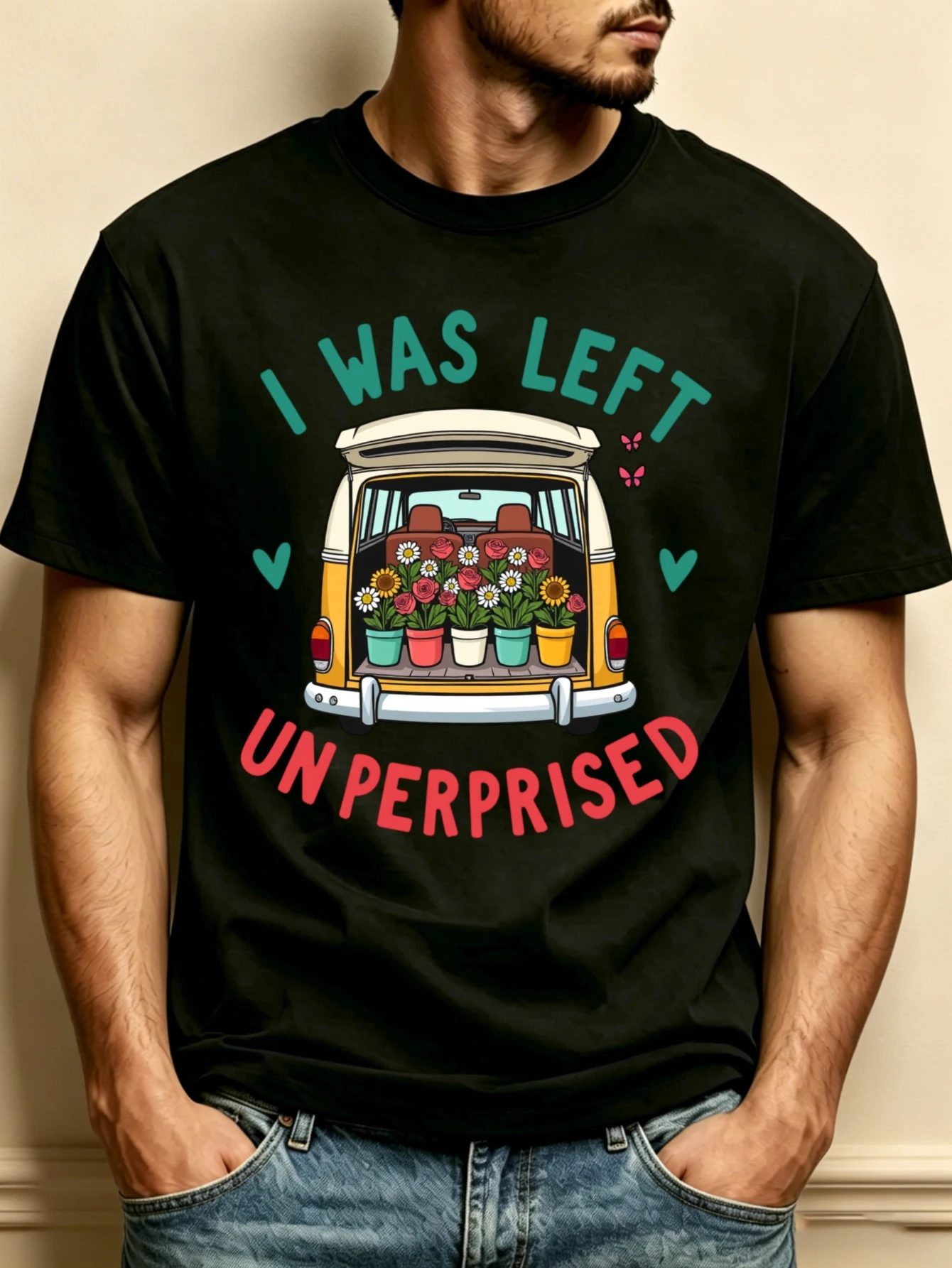 Vintage Van Floral Art Men's Crew Neck T-Shirt, Loose Fit, Pure and Stylish, Versatile, Soft and Comfortable Fabric, Suitable for Daily Wear and Holiday Gifts, Van Floral Design, Captivating, Spring/Summer Style, Perfect Choice for Nature Lovers and Travel Enthusiasts, Ideal Gift for New Year and Earth Day for Relatives and Friends
