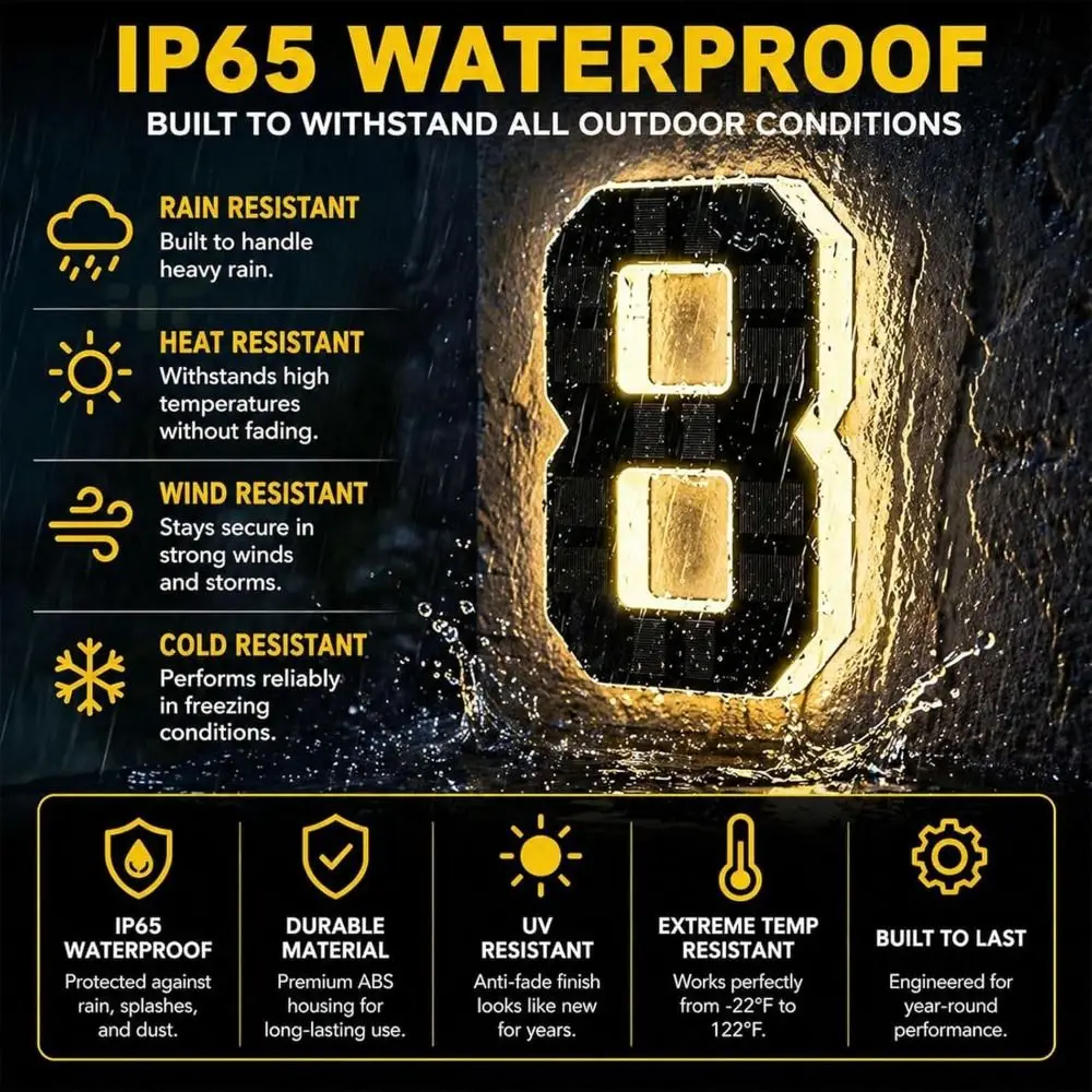 Highlighting Solar Lighted House Numbers Light 4.7inch,6.7inch.9inch 3D LED House Number Plaque Modern IP65 Waterproof