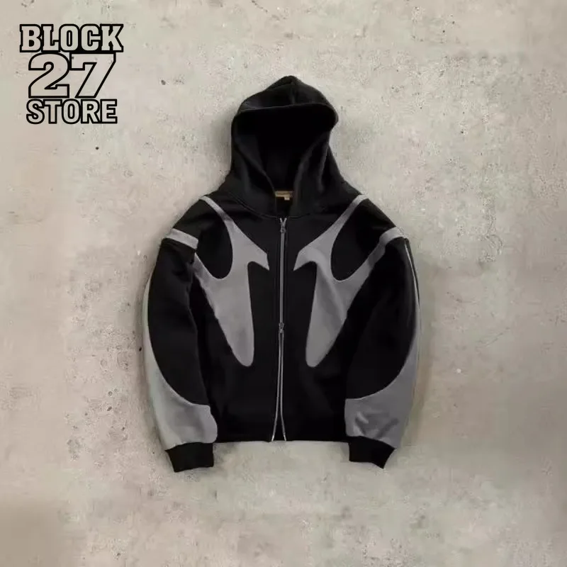 Felpa con cappuccio Harajuku Y2k streetwear uomo autunno inverno felpa con cappuccio stampata patchwork Hip Hop giacca casual ampia vestibilità retrò novità