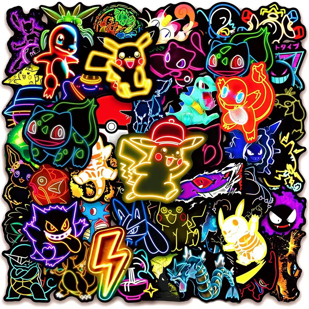 60/100Pcs Neon Pokemon Stickers Pikachu Anime Cartoon Decals Waterproof Vinyl Sticker for Laptop Phone Motorcycle Luggage DIY