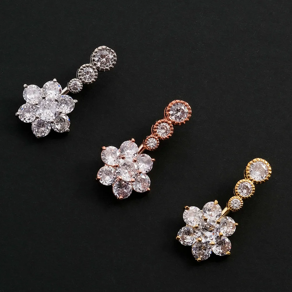 Stainless Steel Belly Ring, Asymmetric Geometric Petal, Hypoallergenic, Diamond Sparkle, Urban Fashion Must-Have