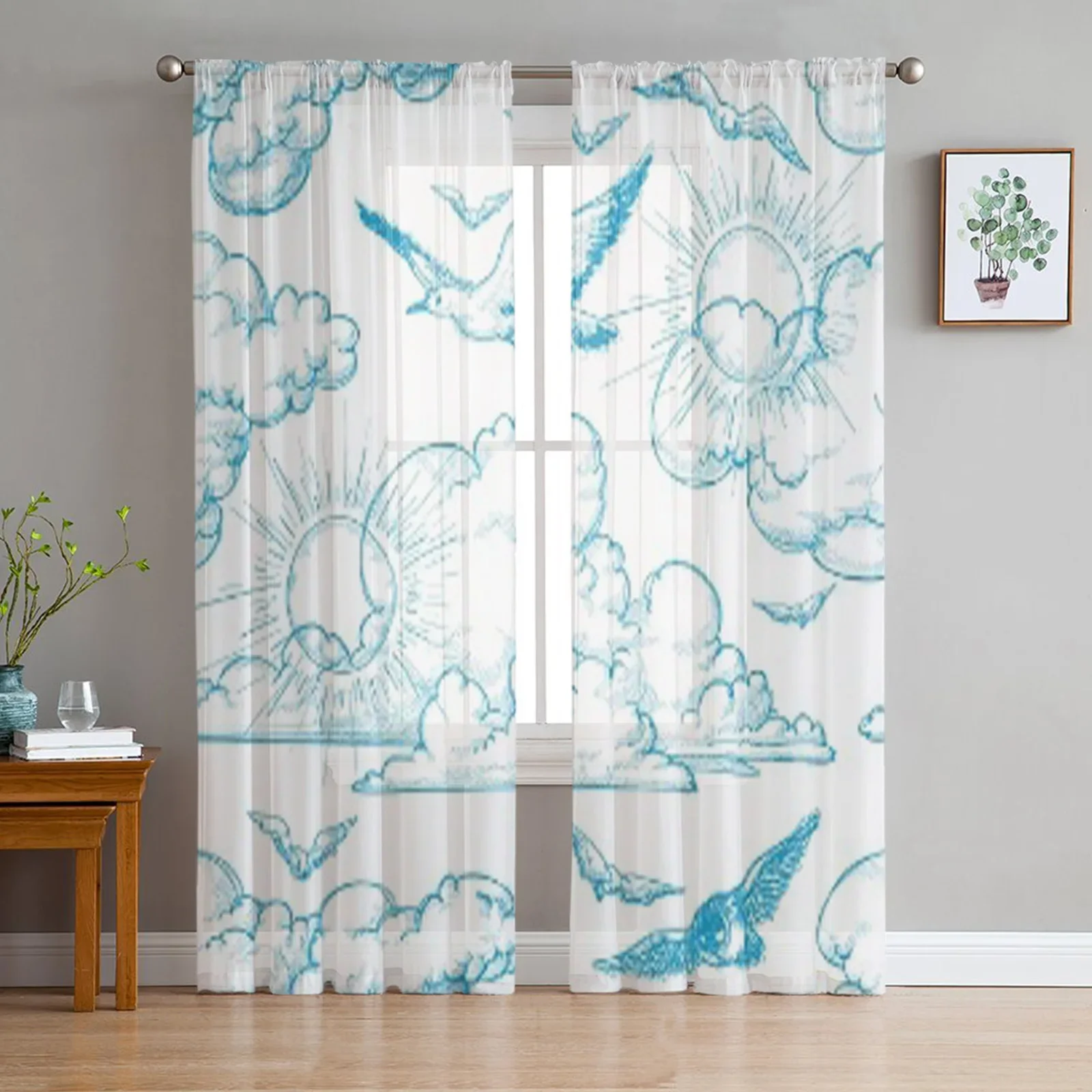 Rideaux transparents en mousseline de soie, nuage de mouette de ciel, voile de fenêtre de décoration en Tulle pour salon et chambre à coucher