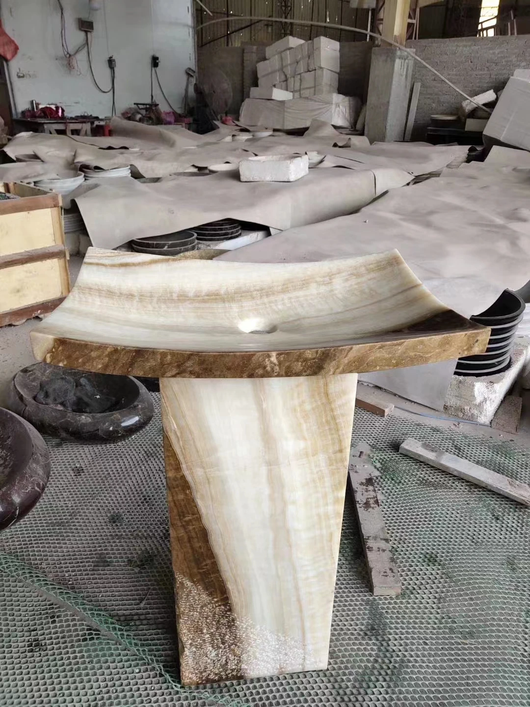 Natural agate marble stone freestanding bathroom sink