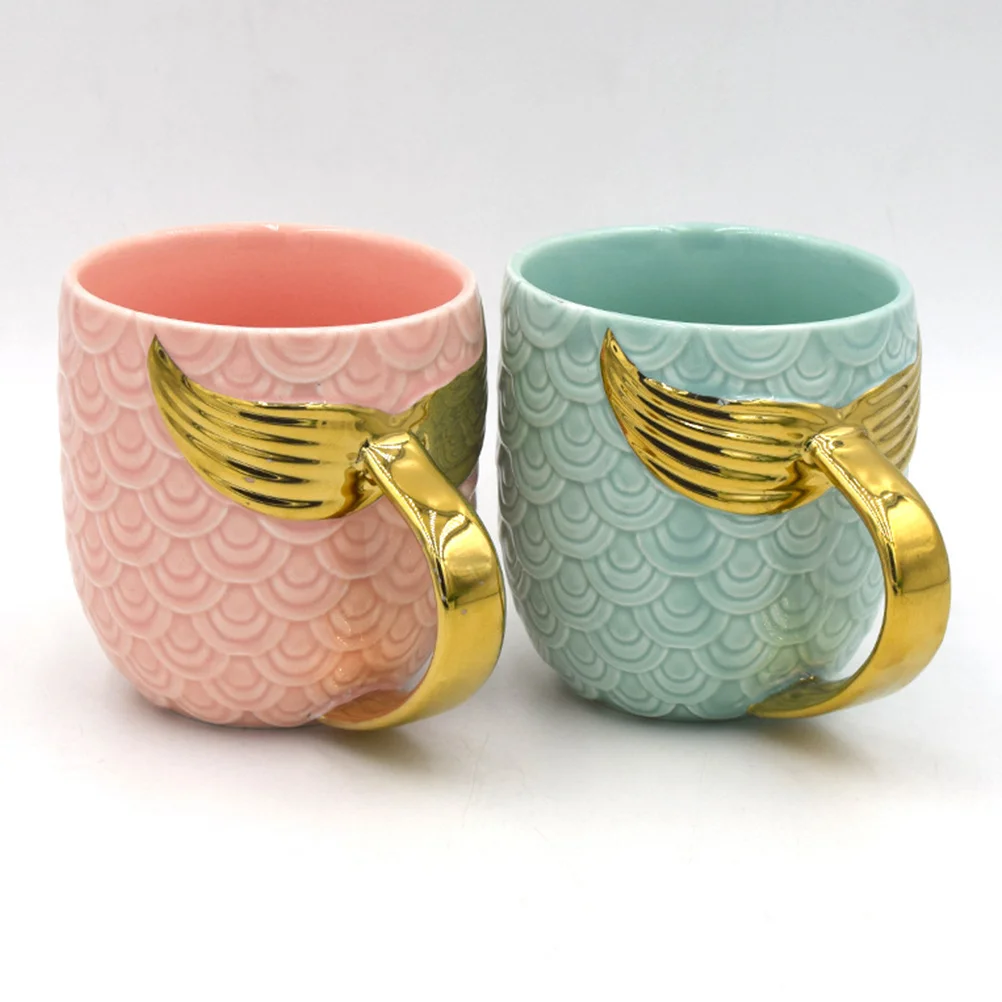 

Керамическая кофейная кружка с хвостом русалки, жемчужно-золотисто-розовая ручка с удобной ручкой, идеально подходящая для горячих и холодных напитков, подарок на день рождения, свадьбу