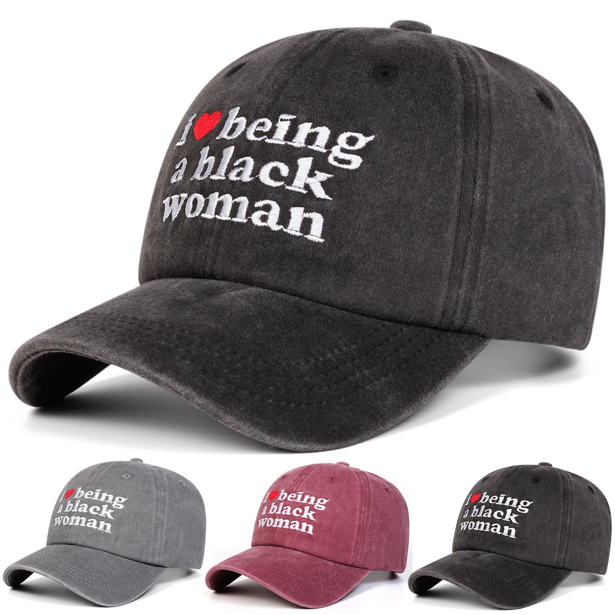 Unisex I BEING A BLACK WOMAM Letter Embroidery Wash Baseball Caps Spring and Autumn Outdoor Adjustable Casual Hats Sunscreen Hat