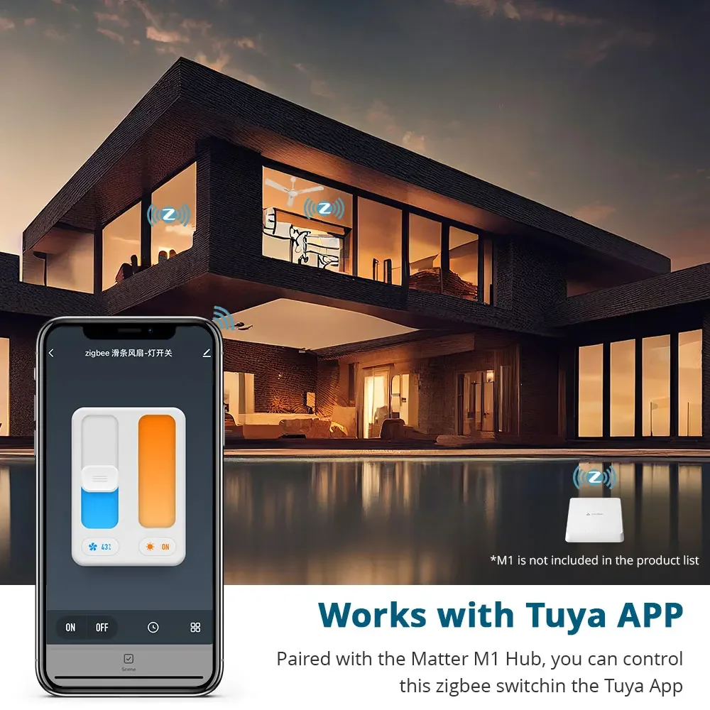 Tuya Smart Zigbee Fan Light Switch with Slider Control Fan Speed 1 Gang Wall Light Switch Touch On Off Alexa Google Home Control