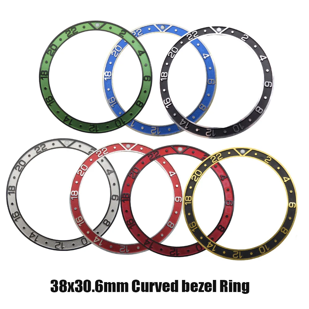 

38x30.6mm GMT Curved Watch Bezel Insert SKX007 Case Ring Fit For 24H GMT SKX007 Watch Cases NH35 NH36 Case Watch Bezel Ring
