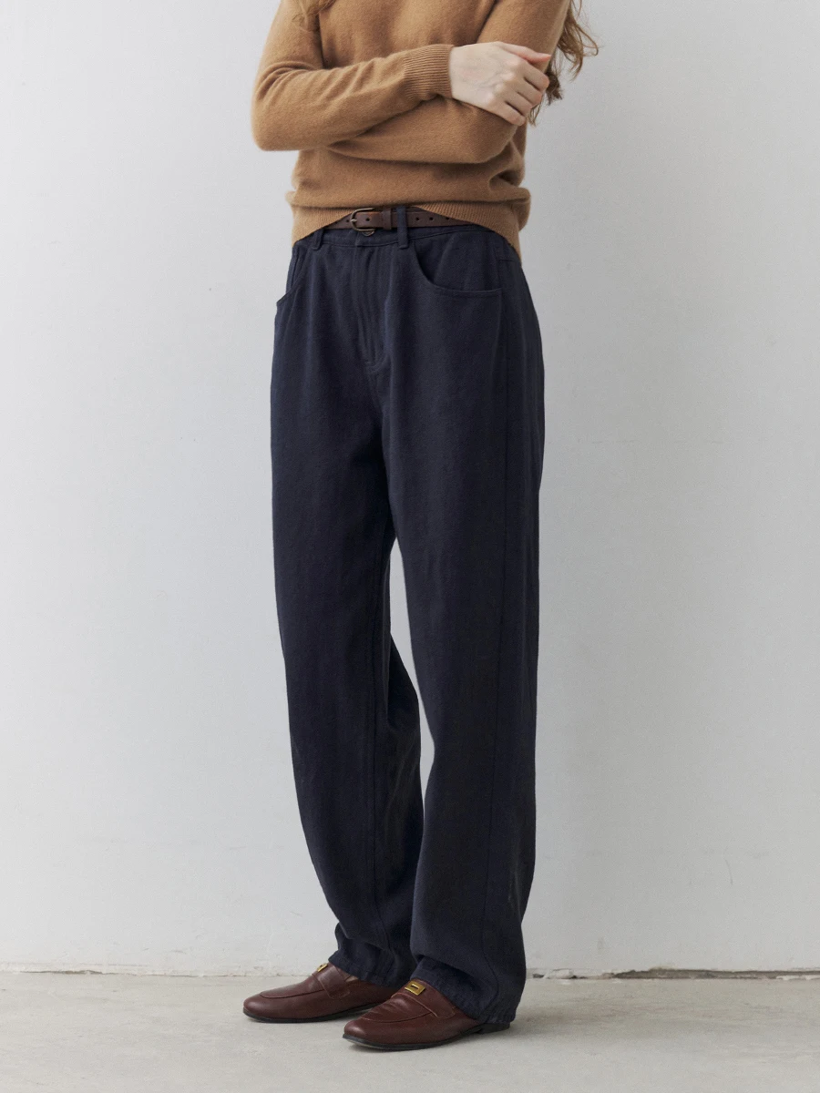 

Оригинальные дизайнерские брюки Han Hanabii из органического хлопка, с высокой талией, свободного кроя, длинные, синие, повседневные, прямые...