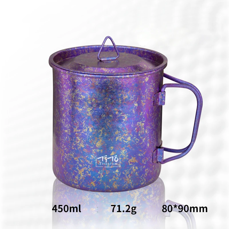 Camping Outdoor Water Cup Titanium Metal Mouth Home Gift Ice Flower Pure Titanium 450ml Outing Kitchen Tool New Rainbow Colors