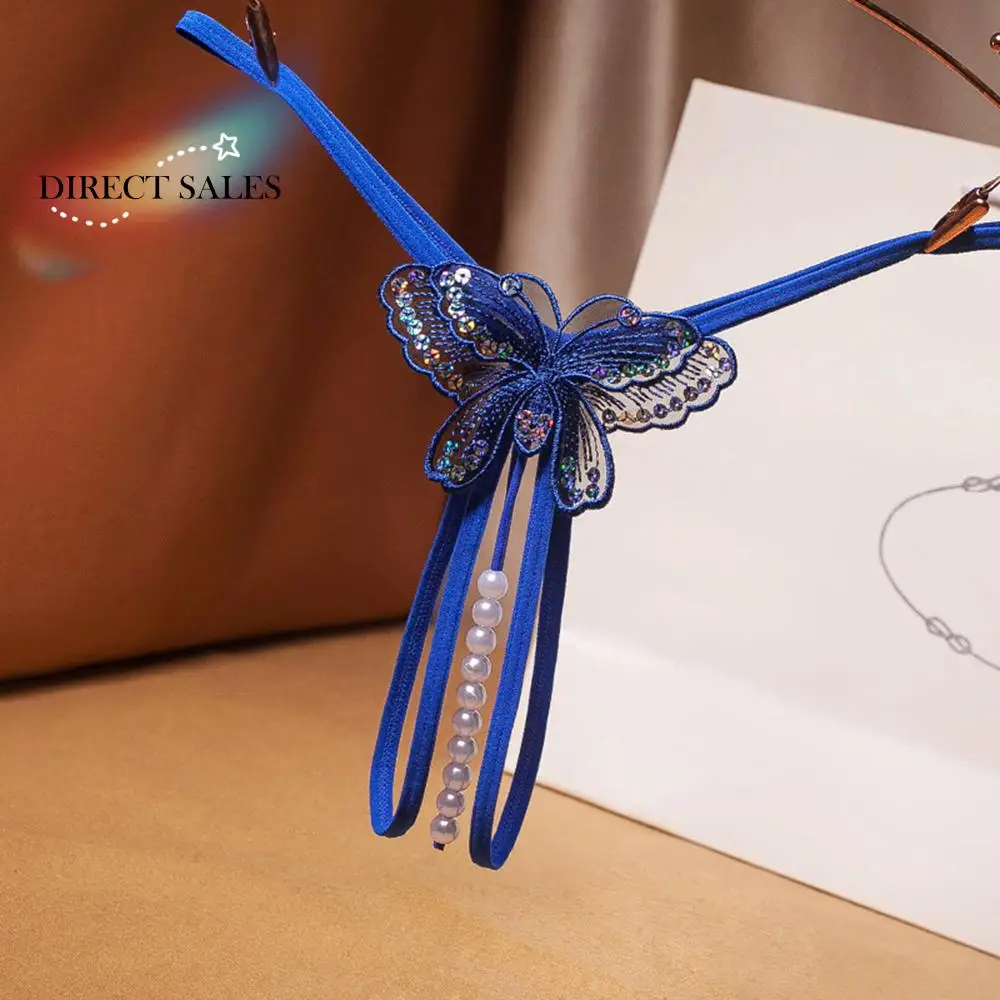 

Женские трусики с бабочкой и жемчужной вышивкой, сексуальные стринги, нижнее белье, нижнее белье