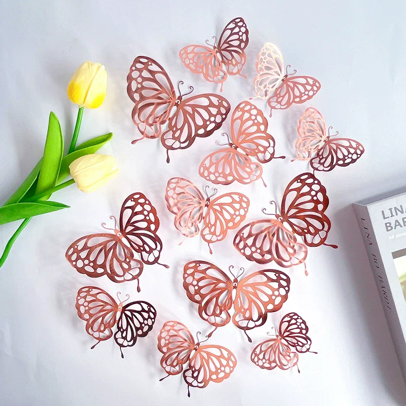 12PCS/Set 3D Texture Lines Hollow Butterfly Wall Pasted Polka Dot Dazzling Refrigerator Window Home Holiday Decoration Stickers