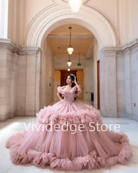 Customized  Pink Princess Strapless Corset Prom Dresses 15 Years Quinceanera Dress Glitter Beaded Applique Evening Gowns