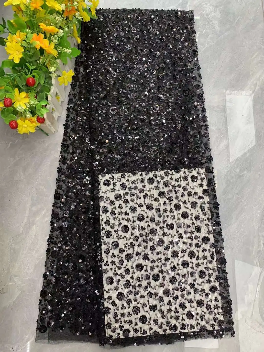 Products For Black African French Lace Fabric Designer Wedding Tailoring Materials Beads Craft Accessories Embroidery Trim