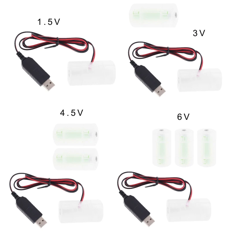 1.5V 3V 4.5V 6V LR20 D Cell Battery Eliminator USB Power Adapter Replacement 1 to 4pcs LR20 D Cell Battery for Toys Lamp