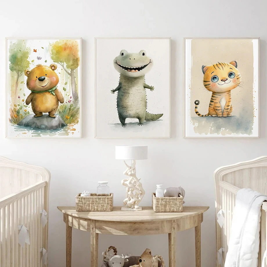 الدب الصغير سقي الزهور سعيد ليتل فوكس الطفل التمساح موضة الرسم على لوحات القماش الجدارية الشمال المشارك غرفة ديكور