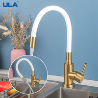 ULA 2022new White Hose Kitchen Faucet Golden Base Kitchen Hot Cold Water Mixer Taps Sink Faucet Stainless Steel Kitchen Gold Tap