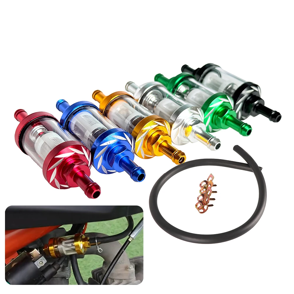 

8mm CNC Aluminum Alloy Glass Gas Fuel Gasoline Oil Filter Fuel Hose For ATV Dirt Pit Bike Scooter Motorcycle Universal Parts