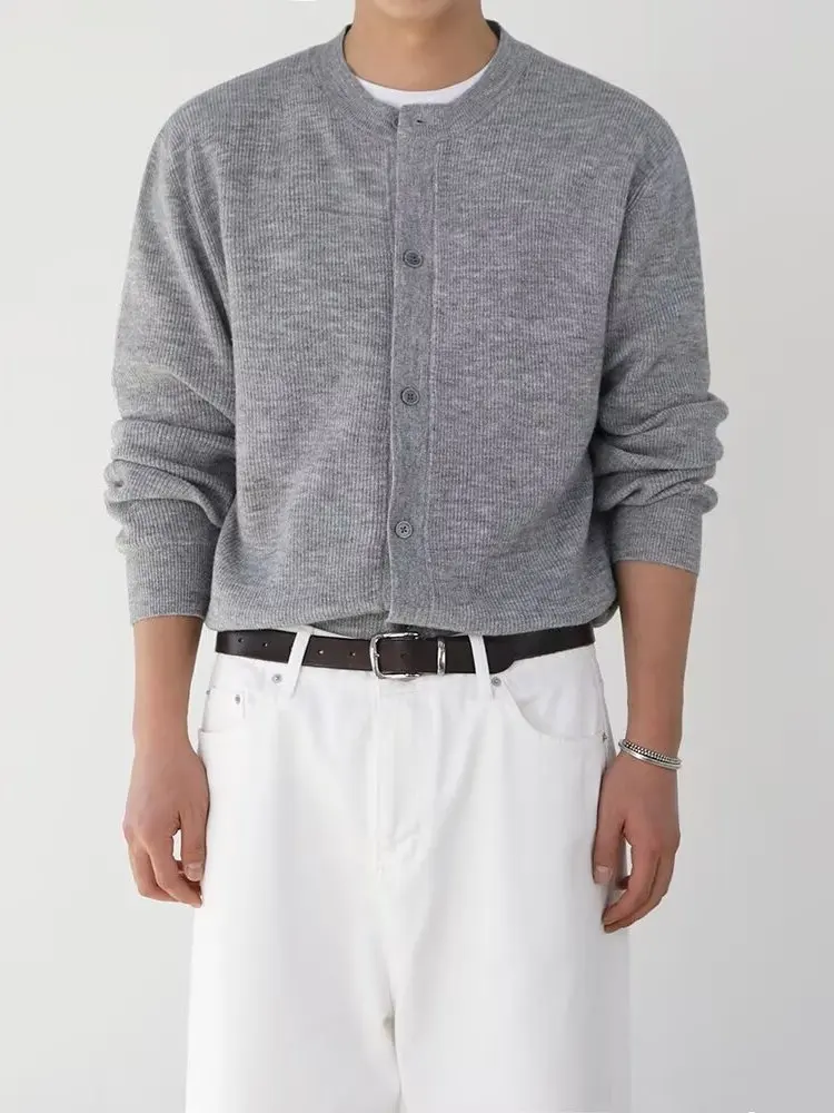 

Mature Ele Brown Knitted Open Cardigan Men's Autumn Retro Trendy Long Sve Woolen Sweater Jaet Casual Loose Fit round...