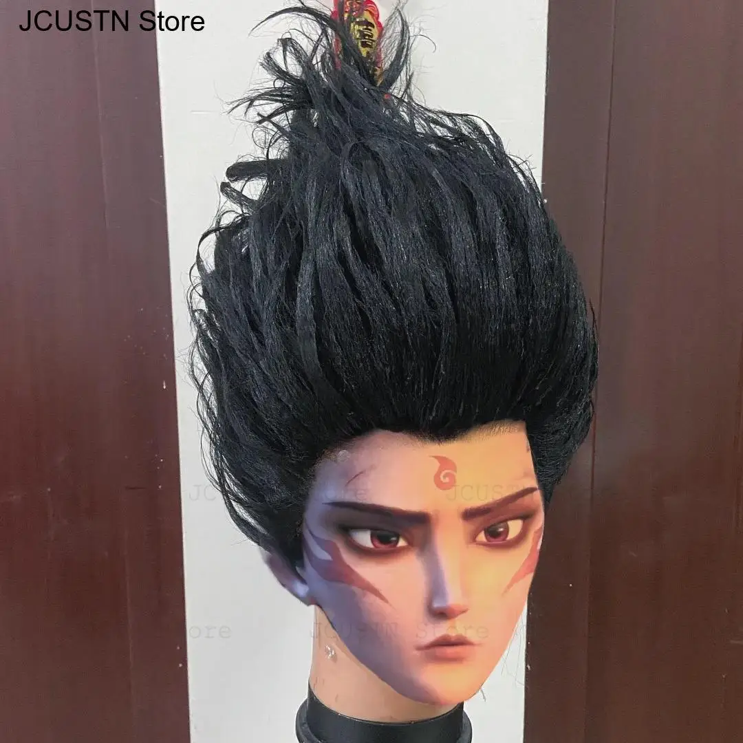Anime Movies Nezha Cosplay Wig Ne Zha 2 Nuzar Black Short Wig Heat Synthetic Hair Cosplay Wig ﻿Halloween Party Women Men