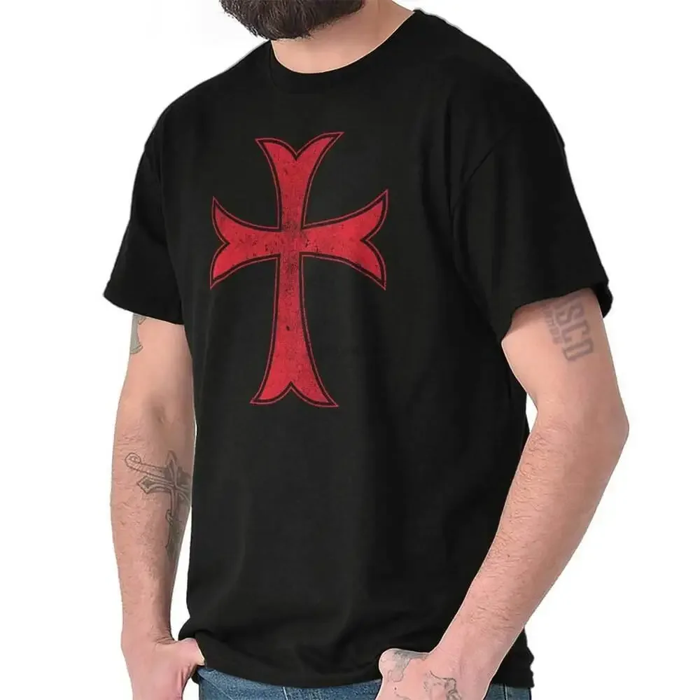 Camiseta de cuello redondo para hombres y mujeres, camisa de escudo de Cruz templario, regalos de caballeros cristianos