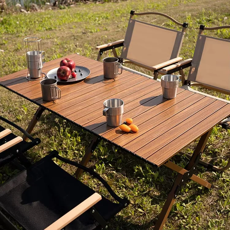 

Outdoor Full Set of Camping Tables and Chairs Folding Table Stall Set Carbon Steel Chicken Rolls Table
