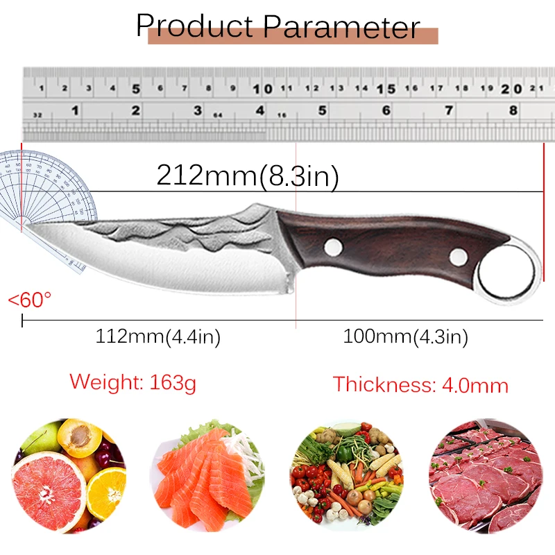 Srainless Steel Kitchen Knife Boning Knife Chef Knife Handmade Forged Knife for Cooking BBQ Meat Cleaver