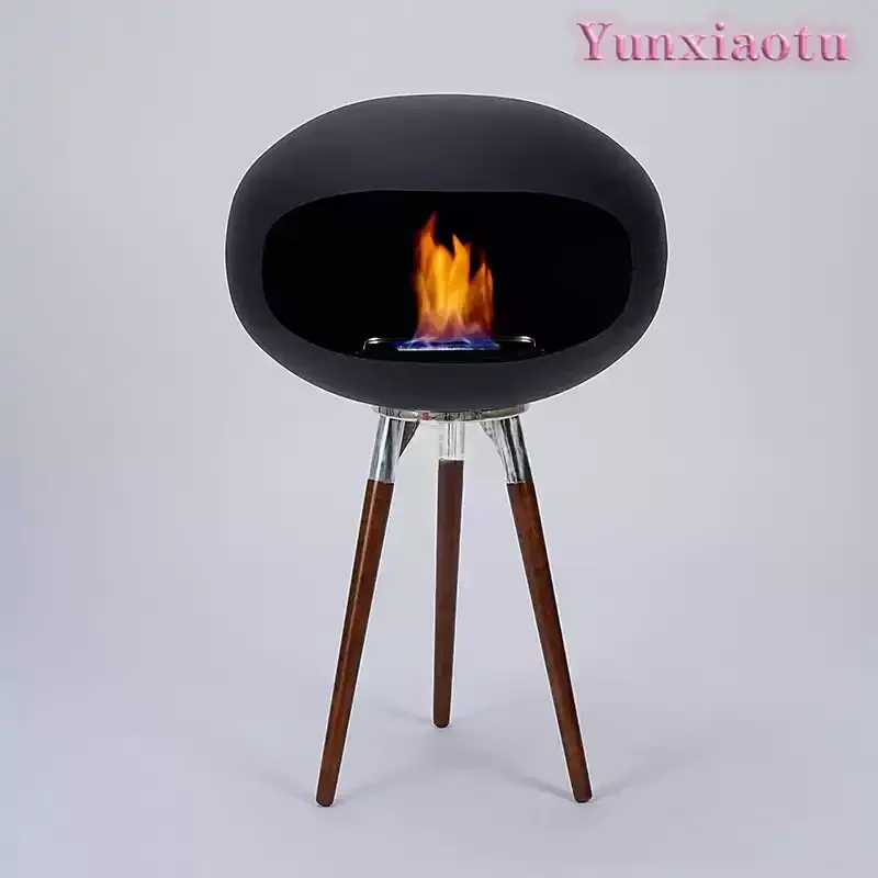 Freestanding Bioethanol Fireplace - Oval Sphere Design Smokeless Real Flame Ethanol Fire Pit for Indoor Outdoor Decor