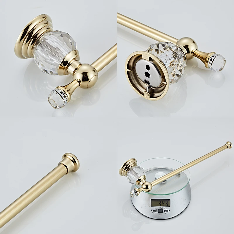 ELLEN Golden Crystal Bathroom Hardware Set Adjust Towel Rack Towel Holder Toilet Paper Holder Robe Hook EL2001G