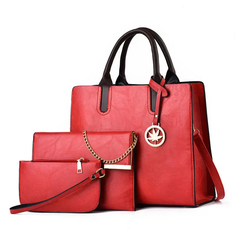 3 Pcs Set Women Fashion PU Ladies Handbag Solid Color Messenger Bag Shoulder Wallet Designer Bolsa Feminina Purses Messenger Bag